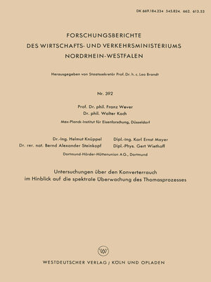 cover image of Untersuchungen über den Konverterrauch im Hinblick auf die spektrale Überwachung des Thomasprozesses